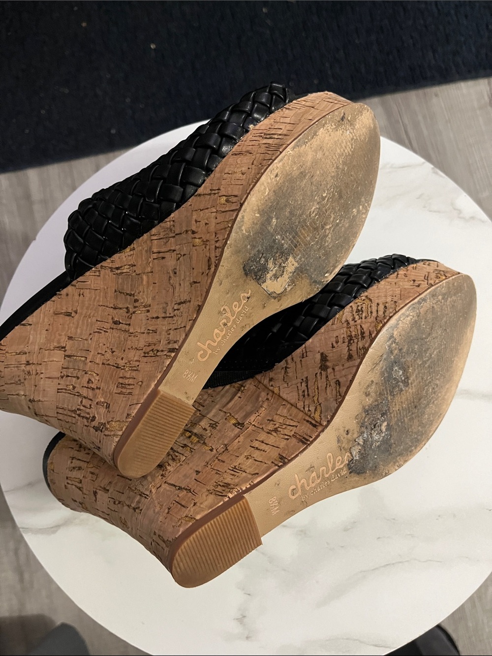 Charlies Black Woven Leather Slide Heels - Picture 9 of 11